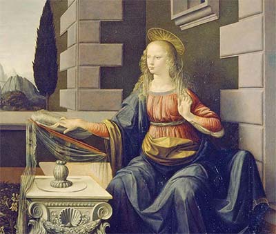 Marie, détail de l\_Annonciation, Musée des Offices